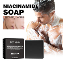 East Moon Niacinamide Whitening Acne-Fading Soap Bar before and after results on man's face.