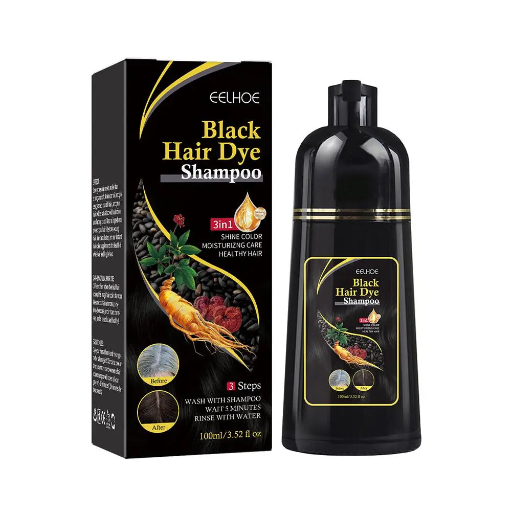 EELHOE 3-in-1 Herbal Hair Dye Shampoo 100ml packaging and bottle on white background.