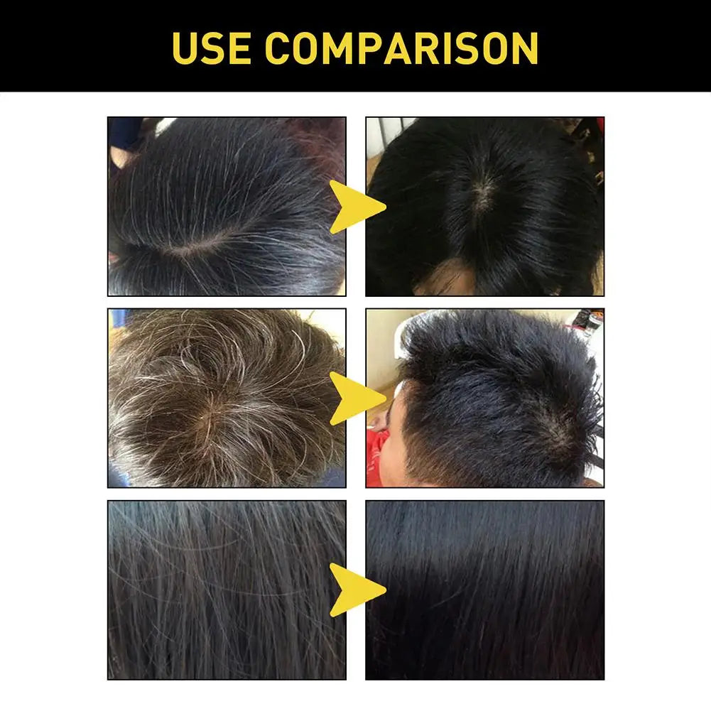 EELHOE 3-in-1 Herbal Hair Dye Shampoo before and after comparison of hair color treatment.