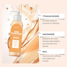 EELHOE Brightening & UV Protective Body Lotion key ingredients listed on beige background.