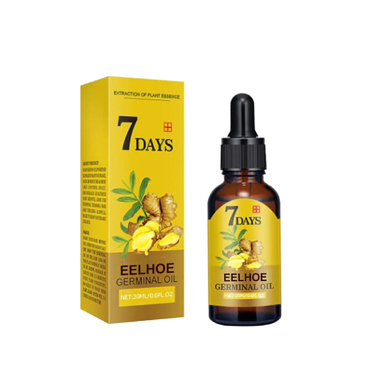 eelhoe Ginger Hair Regrowth and Scalp Treatment Oil bottle and packaging for 7-day hair growth treatment.