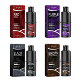 Eelhoe Hair Dye Shampoo color options in red, purple, black, and brown with packaging on white background.