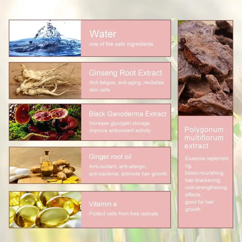 Eelhoe Herbal Hair Growth and Darkening Shampoo Bar natural ingredients list with images on pink background.