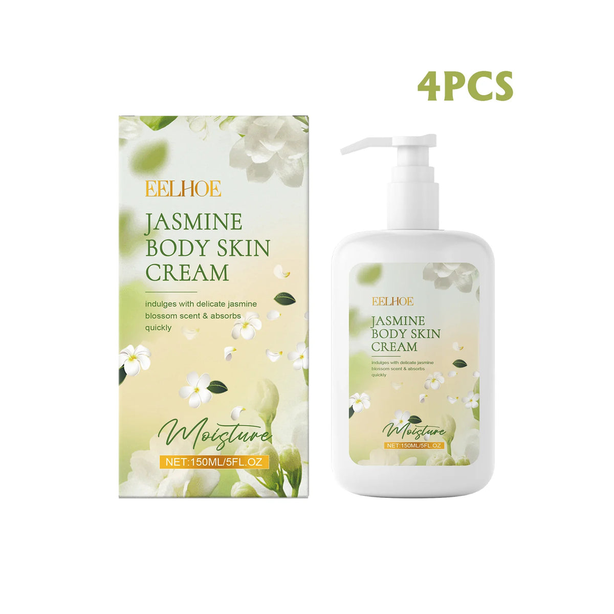 EELHOE Jasmine Moisturizing Body Lotion bottle and packaging label detail on white background.