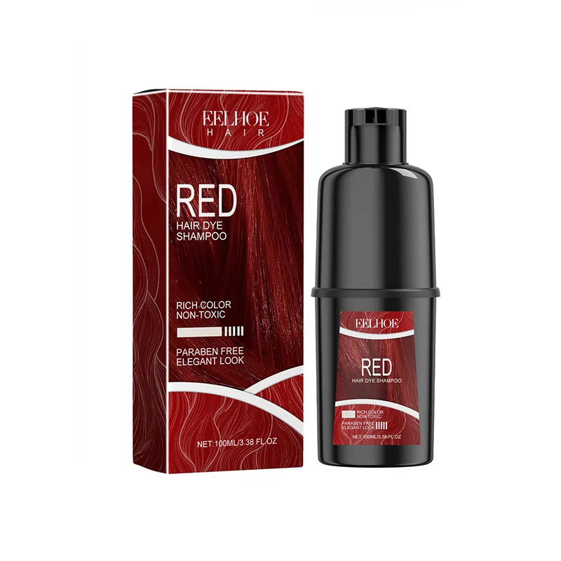 Eelhoe Red Hair Dye Shampoo bottle and packaging on white background.