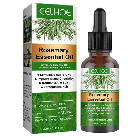 eelhoe Rosemary Essential Hair Growth Oil 30ml bottle and packaging for daily scalp treatment and hair regrowth.