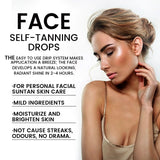 EELHOE Self Tanning Drops for face and body with woman applying drops to skin.