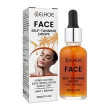 EELHOE Self Tanning Drops for face and body packaging and bottle on white background.