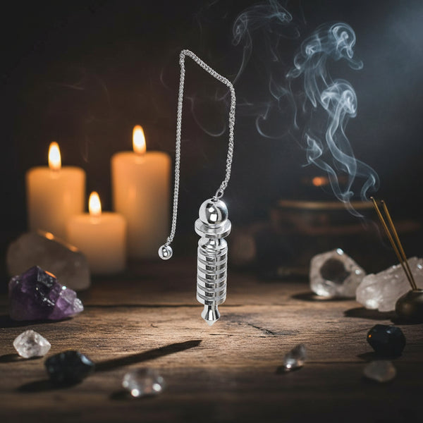 Egyptian chrome dowsing pendulum with 8 inch chain