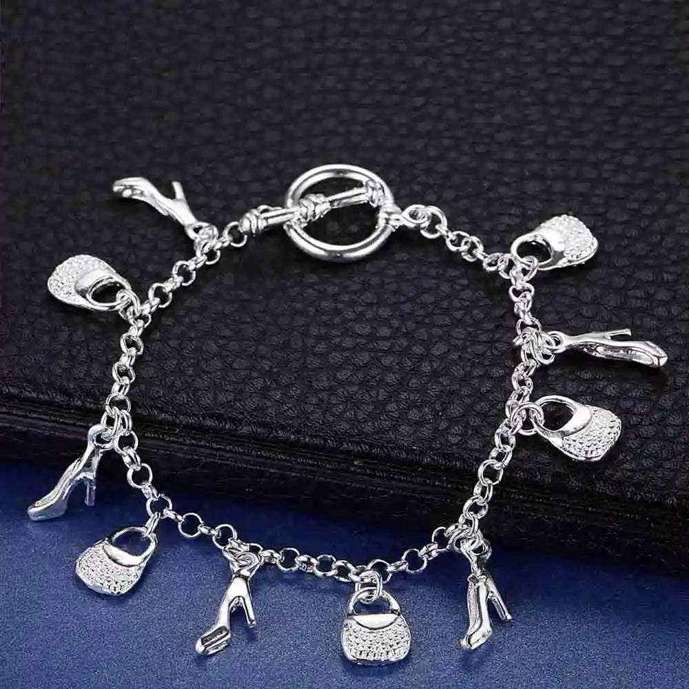 Elegant 925 Sterling Silver Heart Link Bracelet silver bracelet for formal events, fashionable daily wear, and gift giving.