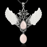 Elegant Merkaba Water Drop Angel Wing necklace pendant for dressy jewelry wear, spiritual fashion styling, and special gift use.