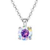 Elegant moissanite four-prong necklace with sparkling pendant for evening wear, formal occasions, and anniversary gifts.