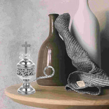 Elegant silver cone incense burner for cone incense use during meditation, prayer, and calming aromatic sessions.