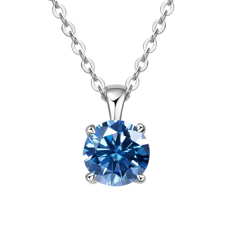 Elegant solitaire moissanite pendant necklace with four-prong mount for evening looks, fine jewelry wear, and celebrations.