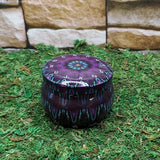 Energy cleansing ritual tin candle with crystals for clearing spaces, meditation, and spiritual use.