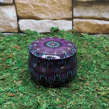 Energy cleansing ritual tin candle with crystals for clearing spaces, meditation, and spiritual use.
