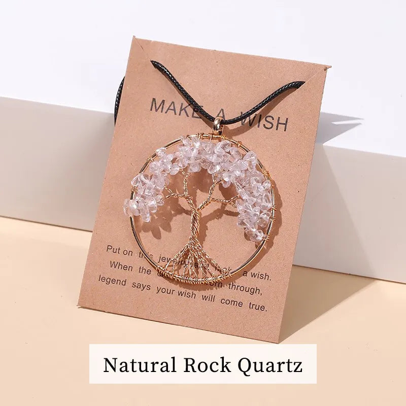 Energy healing Tree of Life chakra pendant for reiki, meditation, and spiritual balance throughout the day.