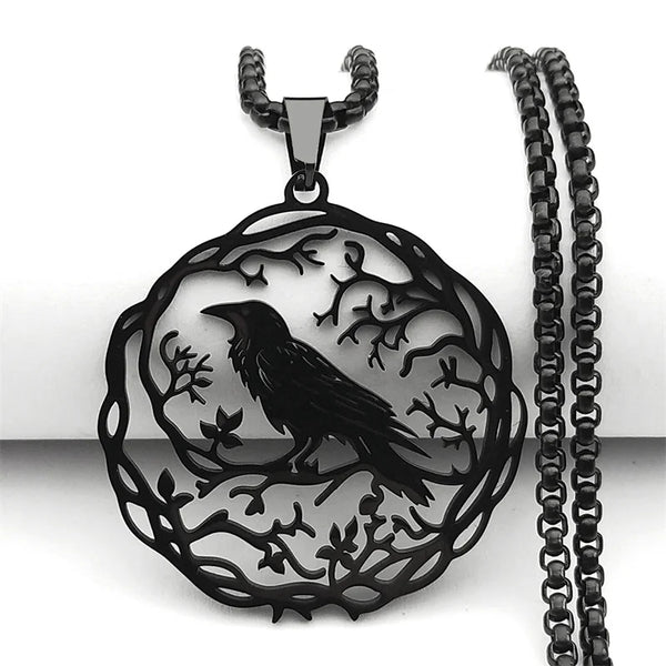 EREBUS Black Raven & Flower of Life pendant necklace for symbolic wear, spiritual style, and everyday accessorizing.