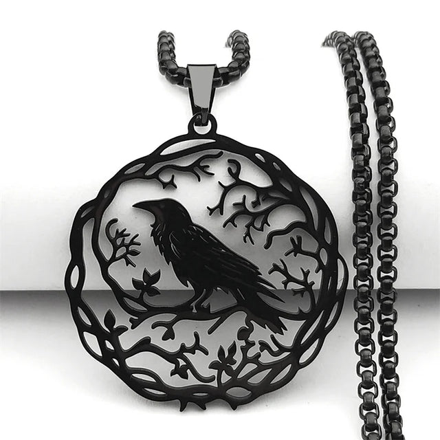 EREBUS Black Raven & Flower of Life pendant necklace for symbolic wear, spiritual style, and everyday accessorizing.
