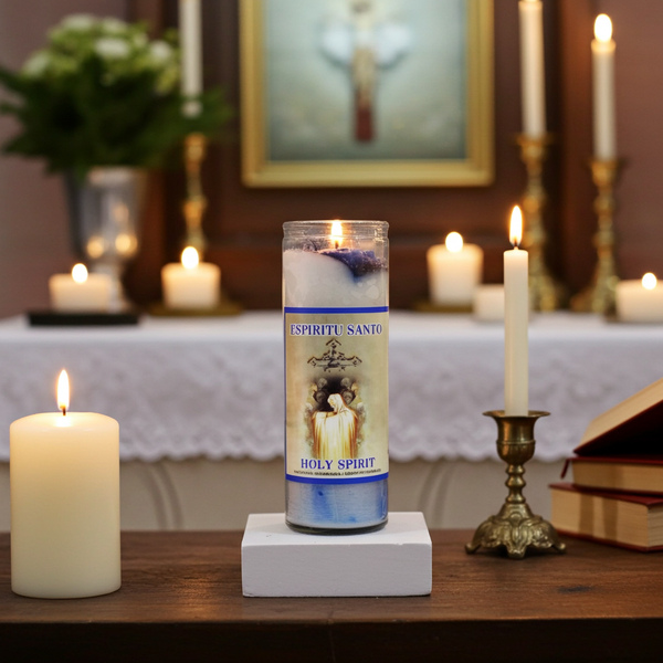 ESPIRITU SANTO-HOLY SPIRIT 7 Day Candle glass prayer candle for devotion, blessing, and spiritual altar use.