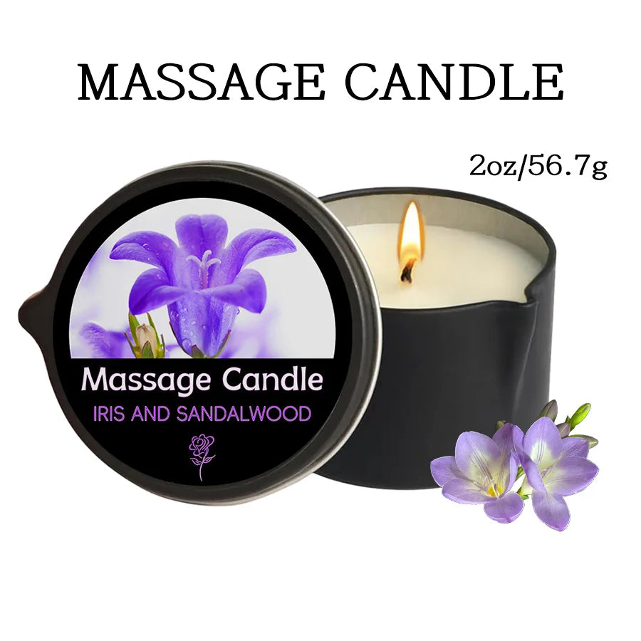 Essential oil spa candle for massage in a glass jar for warm oil massage, relaxation, and wellness therapy.