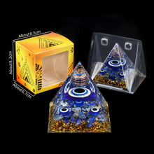 Evil Eye Lapis Lazuli Healing Crystal Pyramid for meditation, energy healing, and home décor.