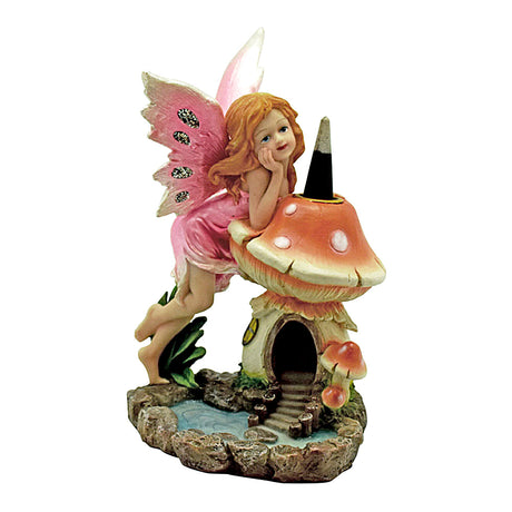 Fairy and Mushroom Backflow Incense Burner, 7 inch cold-cut resin