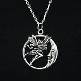 Fairy Moon Pendant Necklace, silver-plated with crescent moon design
