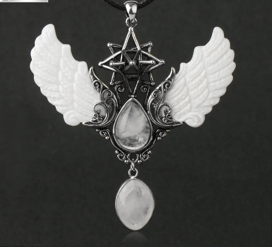 Fashion Merkaba Angel Wing Water Drop pendant necklace for stylish daily wear, layered jewelry looks, and gift use.