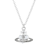 Trendy Silver Heart & Saturn Pendant jewelry necklace for party styling, everyday accessorizing, and gift-ready fashion wear.