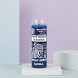 Fast Money Blessing blue glass prayer candle for money blessings, devotional practice, and manifestation use.