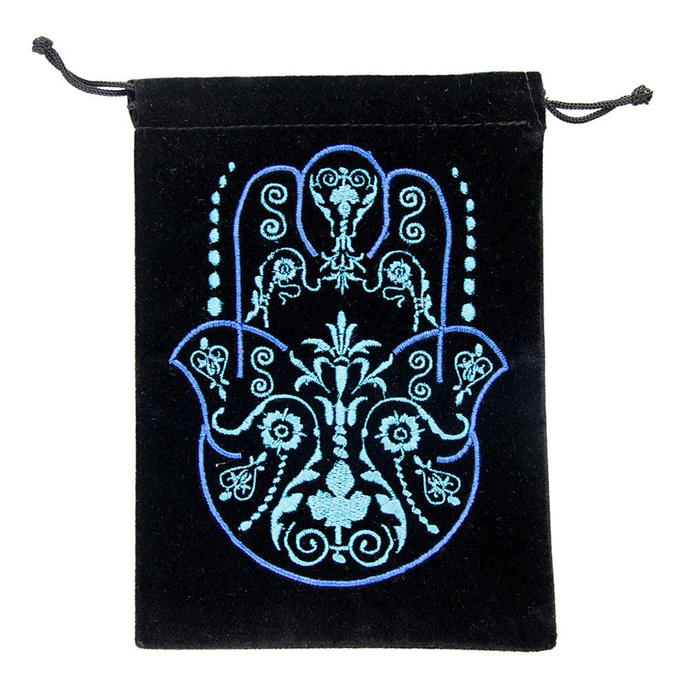 Fatima Hand Black Velvet Embroidered Bag with Hamsa design