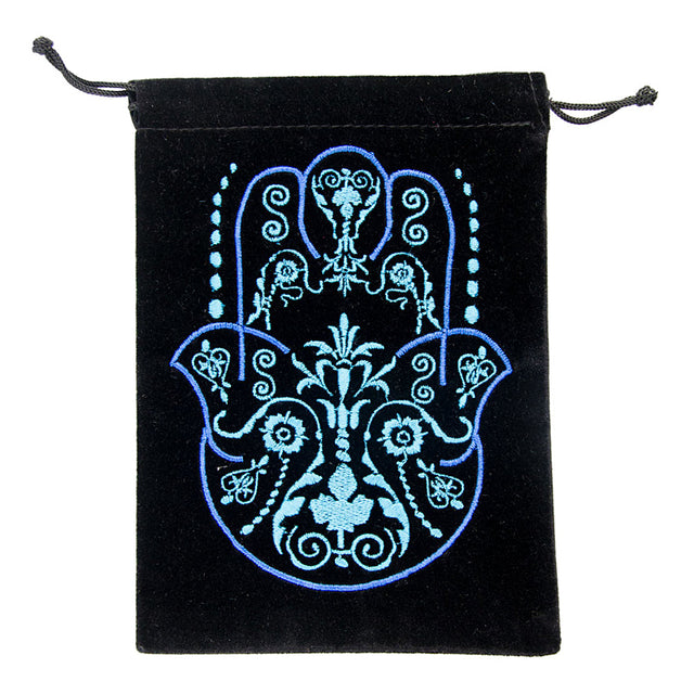 Fatima Hand Black Velvet Embroidered Bag with Hamsa design