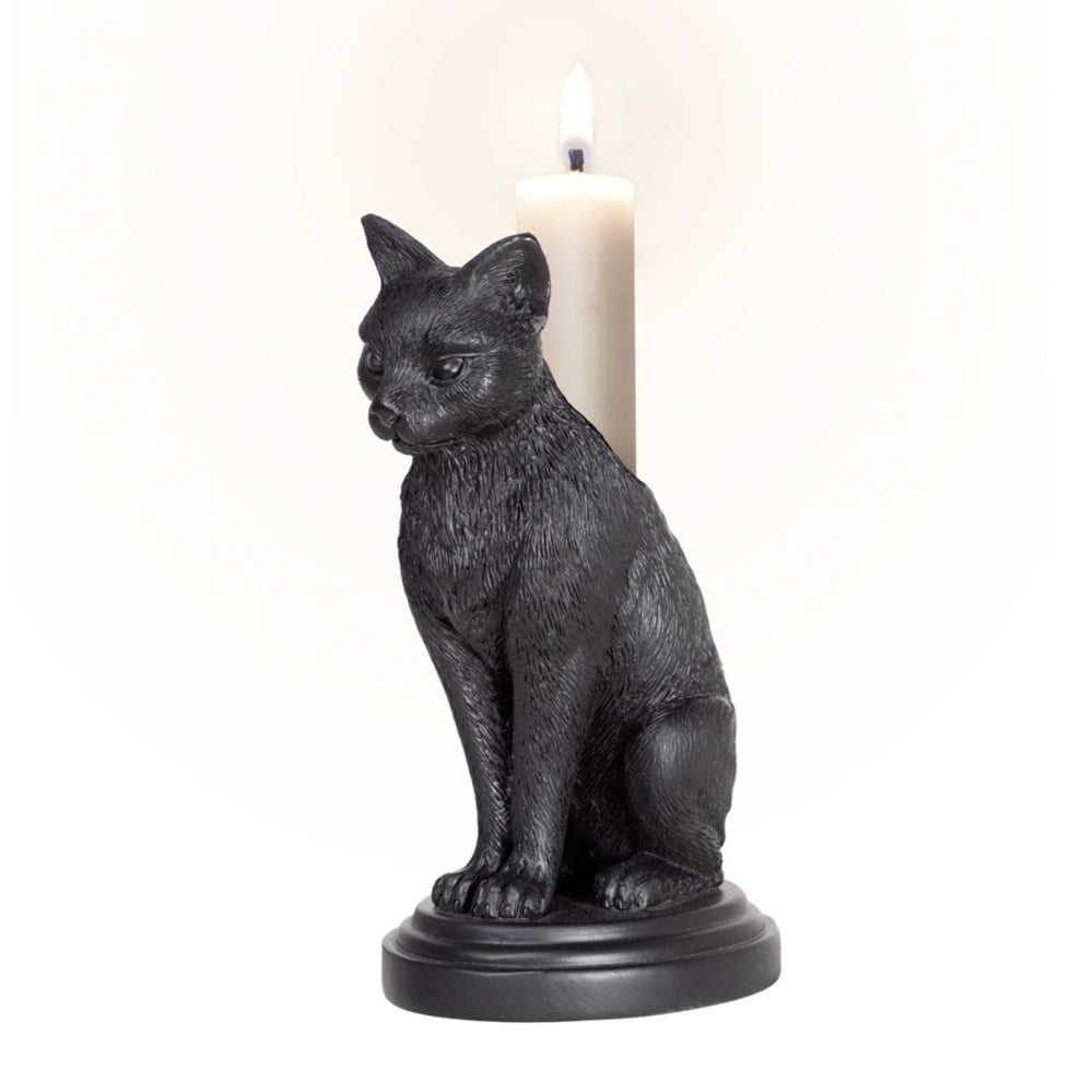 Faust's Familiar black cat candlestick holder, angle view