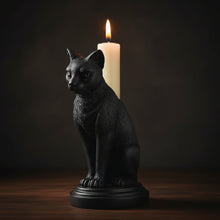 Faust's Familiar black cat candlestick holder, angle view