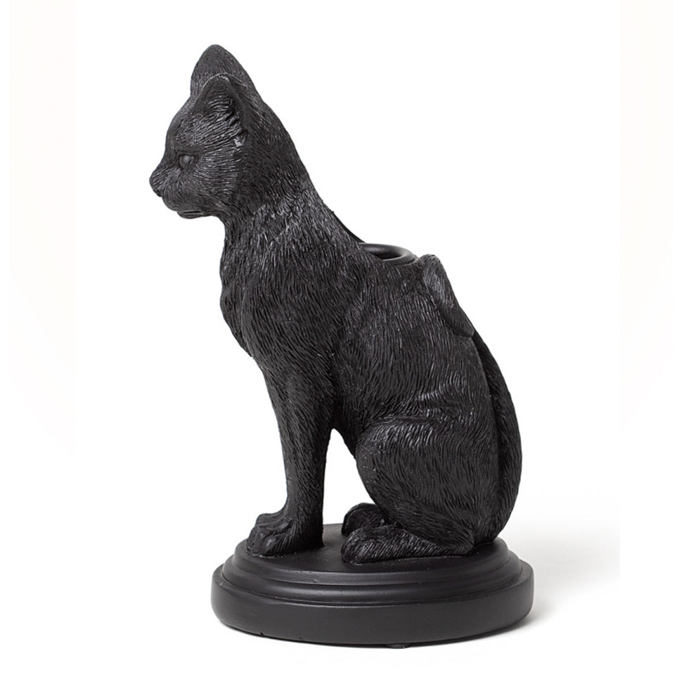 Faust's Familiar black cat candlestick holder, side view