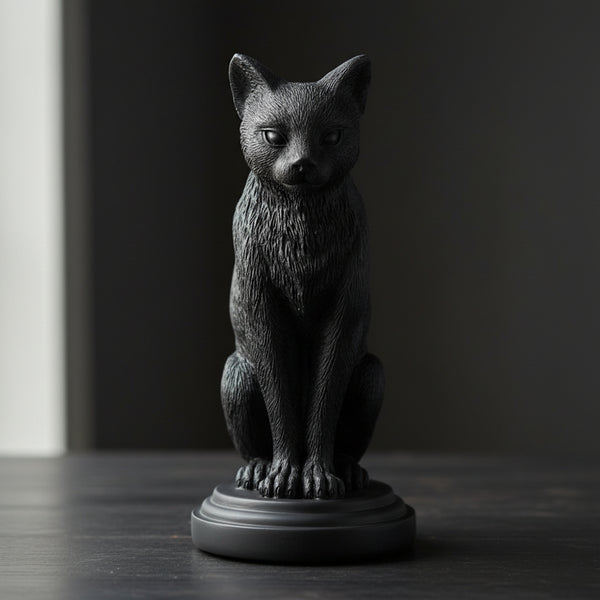 Faust's Familiar black cat candlestick holder, front view