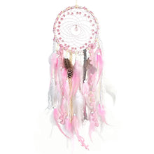 Feather dream catcher chime hanging decor for bohemian bedroom styling, wall accent use, and peaceful living spaces.