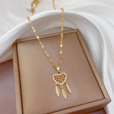Gothic Feather & Dreamcatcher Necklace pendant accessory for festival wear, boho fashion, and layered necklace styling.