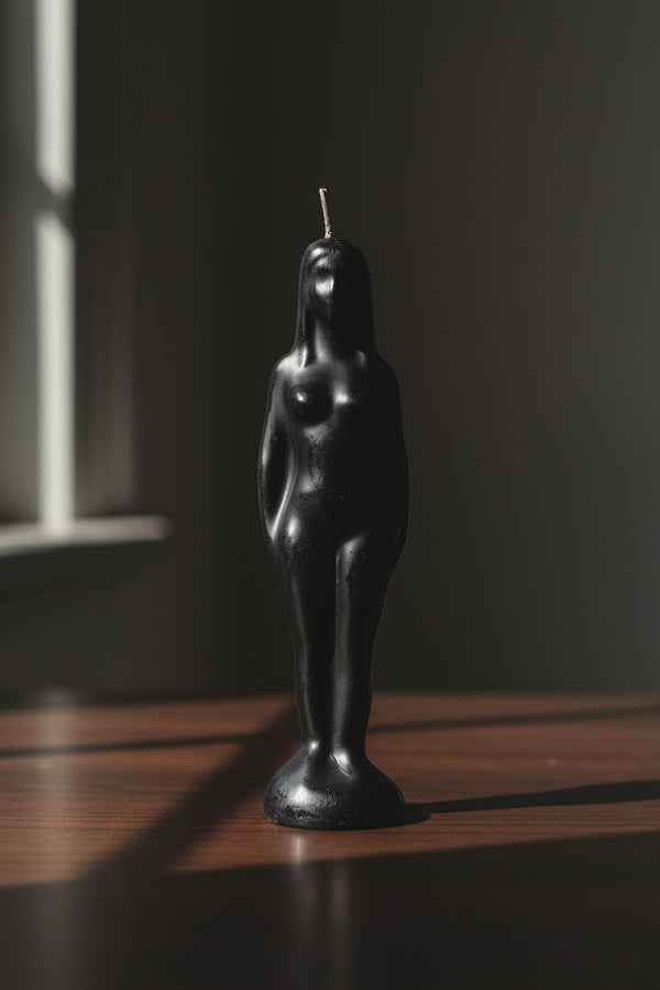Female-form black ritual candle, 7 inch