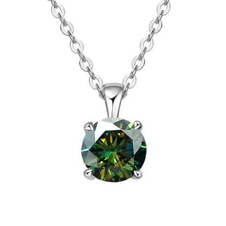 Fine jewelry moissanite four-prong necklace with pendant for dressy occasions, heirloom gifting, and classic wear.