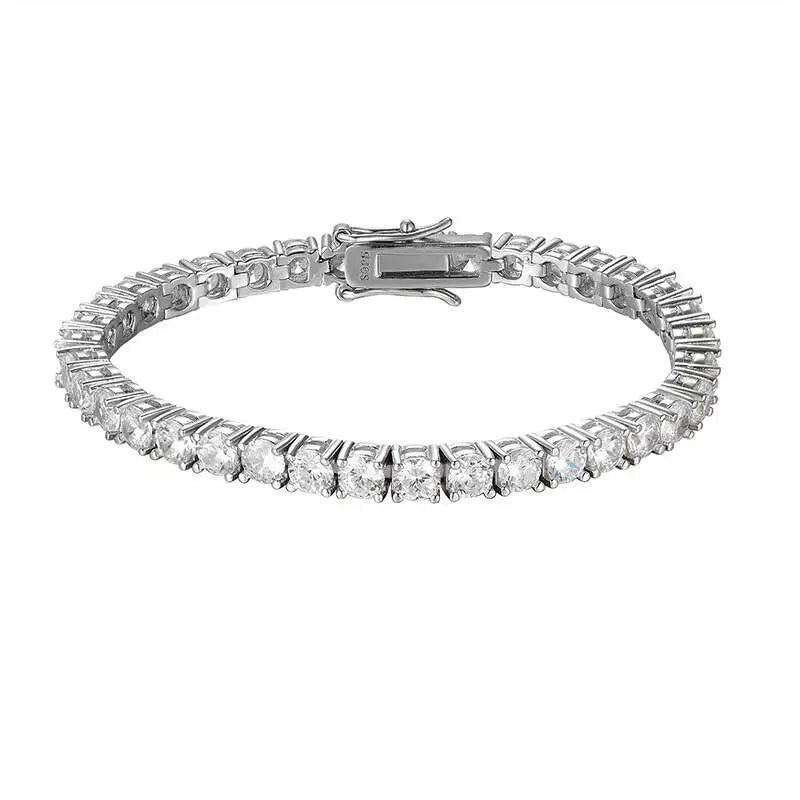 Fine moissanite tennis bracelet in sterling silver for elegant outfits, anniversary gifts, and formal events.