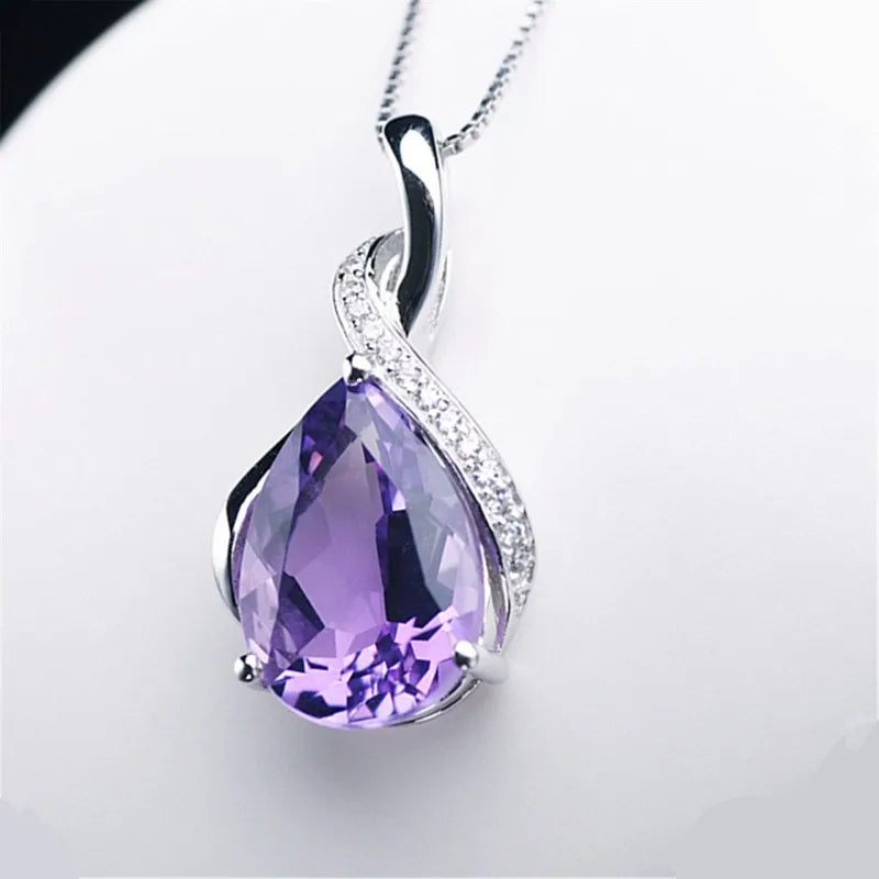 Fine Sterling Silver Amethyst & Aquamarine necklace pendant for refined fashion wear, celebrations, and jewelry gifting.