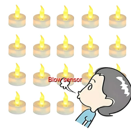 Flameless Color-Changing LED Tea Lights blow-sensor feature for realistic flicker effects, easy on-off control, and safe flameless use.