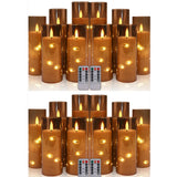 Flickering flameless LED pillar candles set for romantic ambiance, dinner table décor, and decorative lighting.