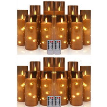Flickering flameless LED pillar candles set for romantic ambiance, dinner table décor, and decorative lighting.