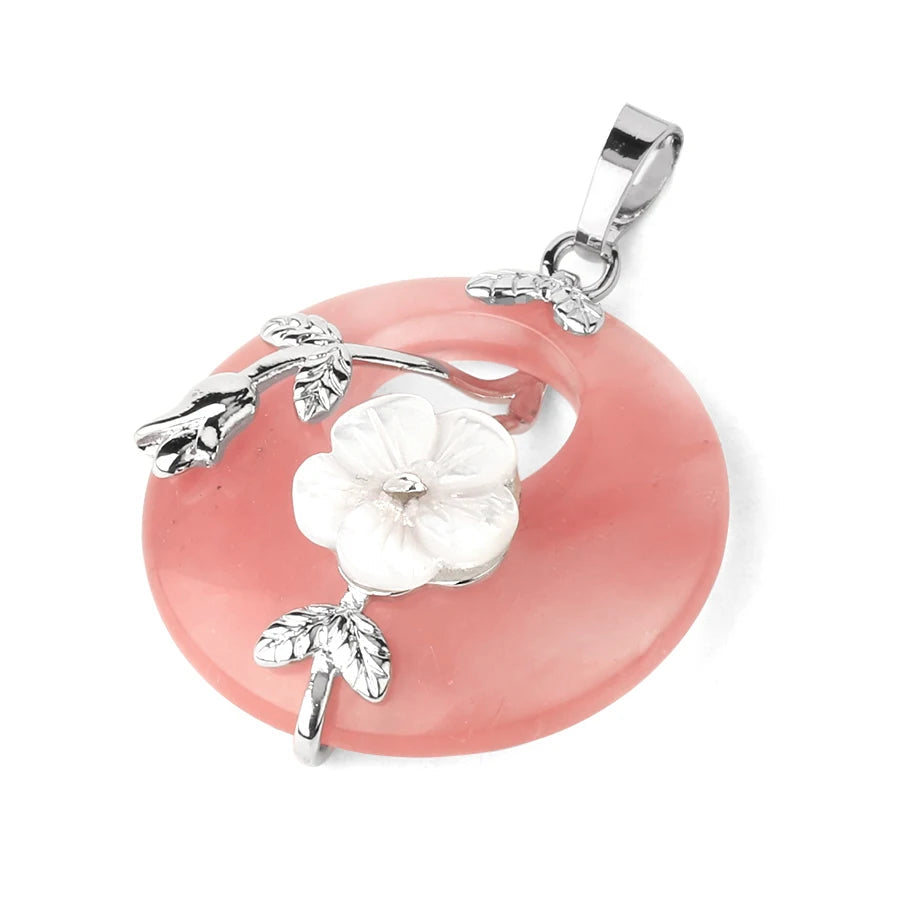 Floral stone donut pendant for necklace making, artisan jewelry use, and gift-ready accessory styling.