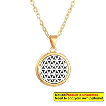 Floral Tree of Life aromatherapy necklace pendant for essential oil diffusion and soothing fragrance use during relaxation.