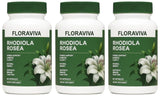Floraviva Rhodiola Rosea 500mg natural supplement capsules bottle for stress support and everyday wellness routines.