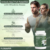 Floraviva Rhodiola Rosea adaptogen supplement capsules bottle for stress support and convenient daily capsule use.